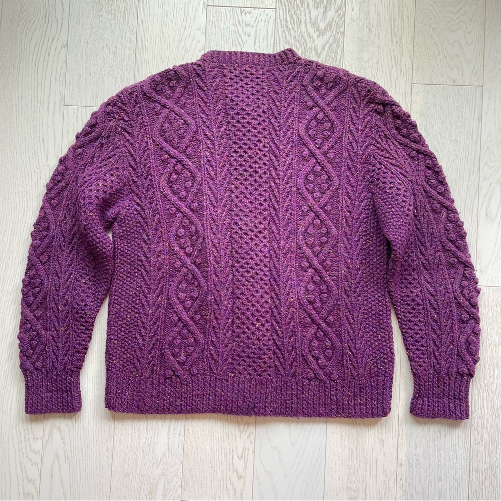 Vintage Mandan Hand Knit 100% Wool Cable Aran Fisherman Chunky Sweater Cardigan - Picture 8 of 14